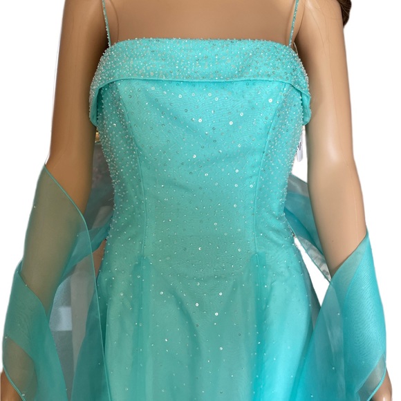 Mori Lee Designer  Women's Strapless Embellished Formal Dress Sea Green Size 7/8 - Picture 3 of 16